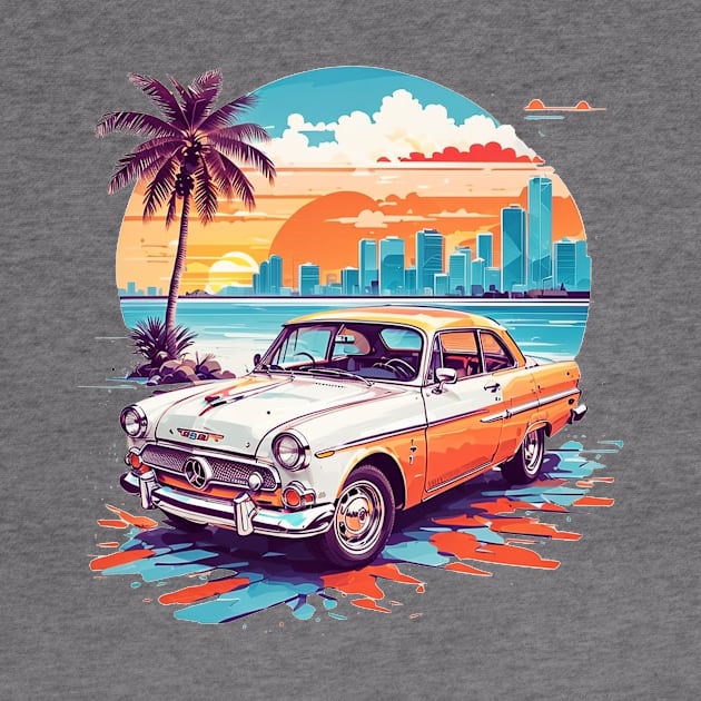 Miami Street Ride: Retro Car Vector Tee by art poo